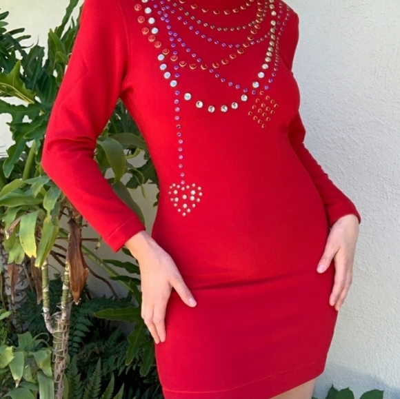 VTG 80s Tadashi Bejeweled Bodycon Dress - Picture 1 of 16